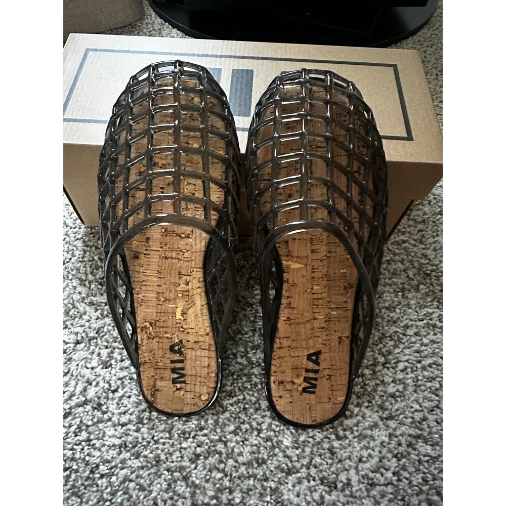 MIA Darby Women Smoky Jelly Cage Slide Flat Sandals Cork Footbed Brown Size 8